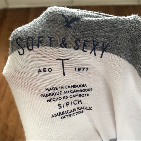 American Eagle Grey and White Striped Tee - Picture 3 of 4